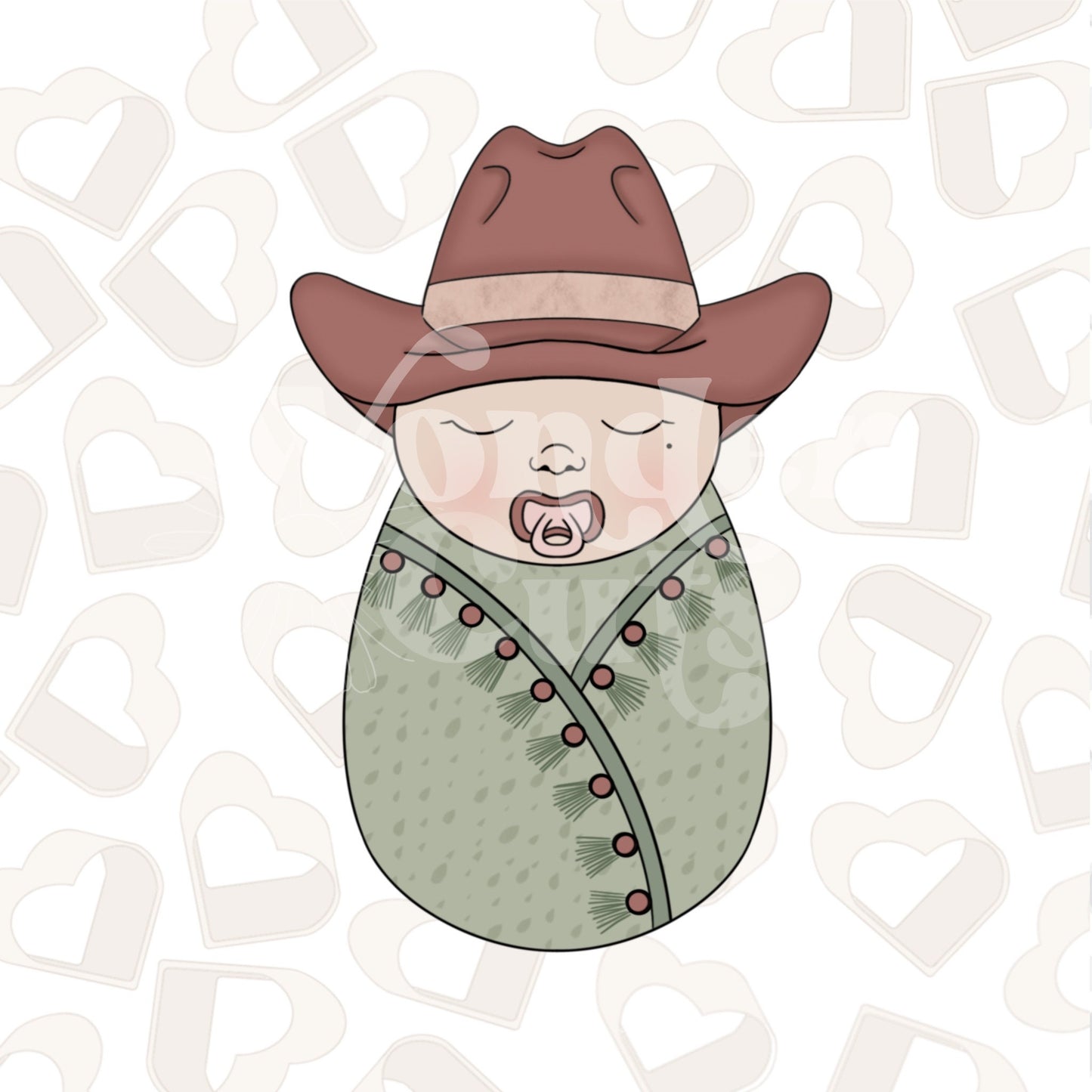 Swaddled Baby w/ Cowboy Hat Cookie Cutter