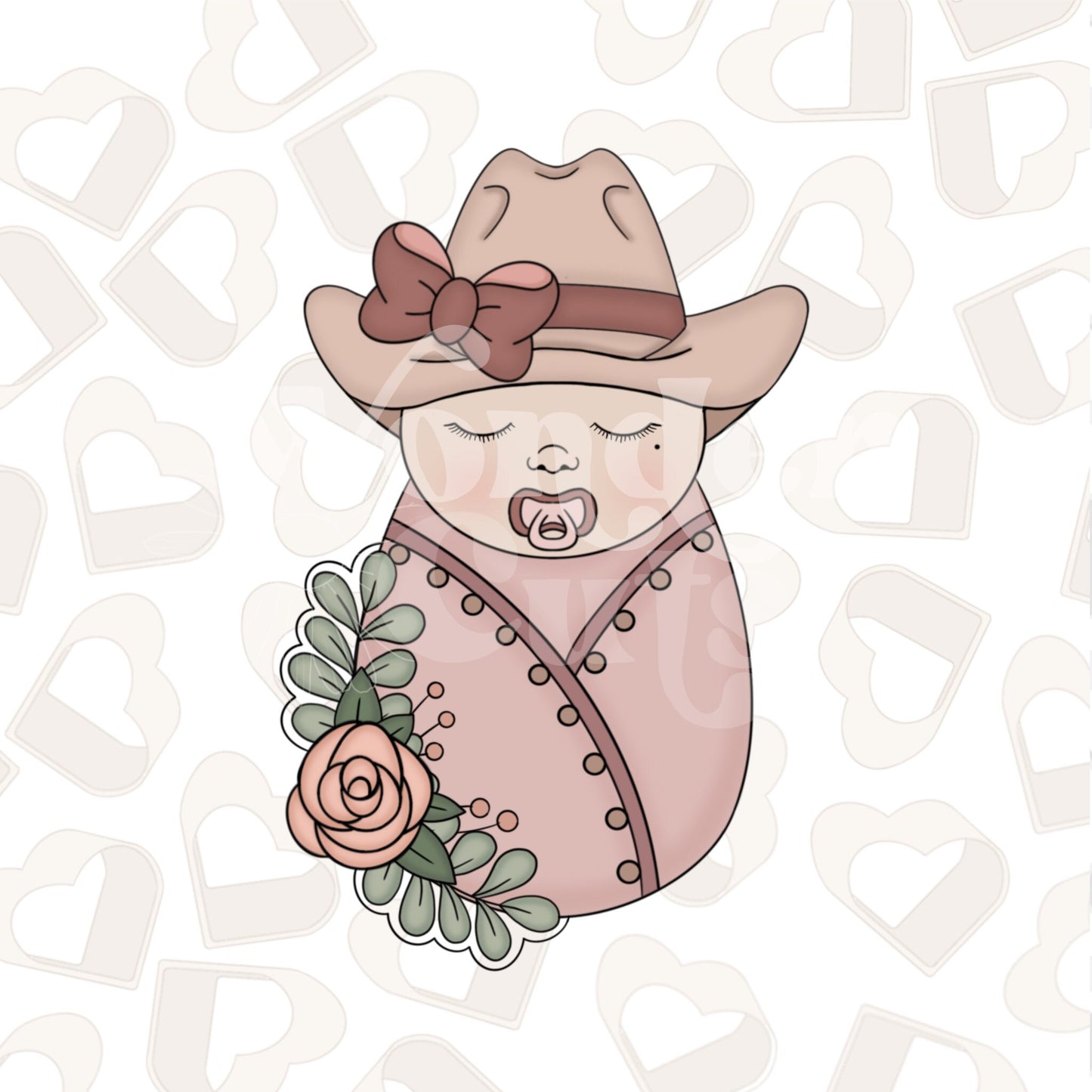 Floral Girly Swaddle Baby w/ Cowboy Hat Cookie Cutter