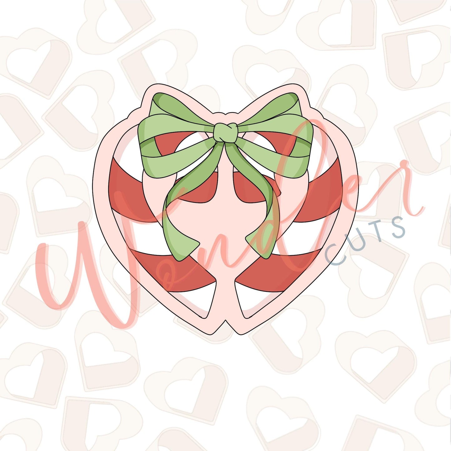 Coquette Candy Cane Heart Cookie Cutter