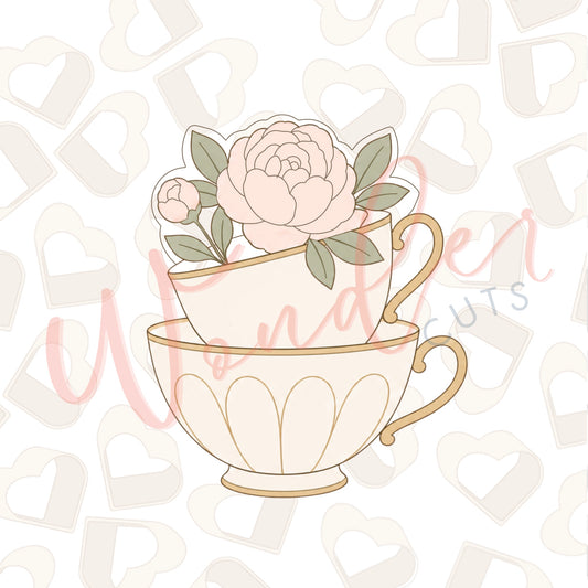 Floral Stacked Teacups Cookie Cutter