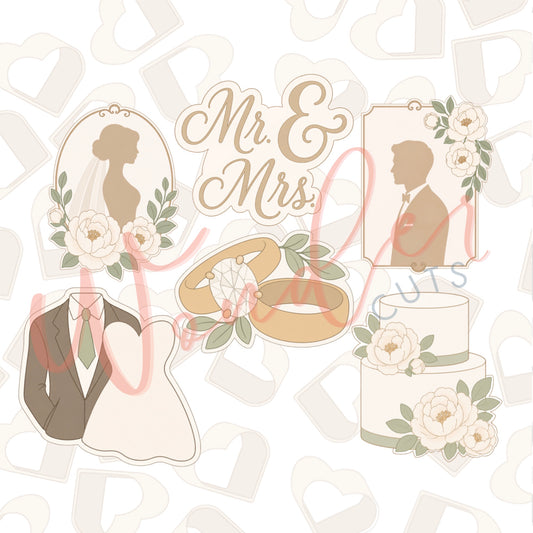 Modern Wedding Bundle Cookie Cutters Set of 6