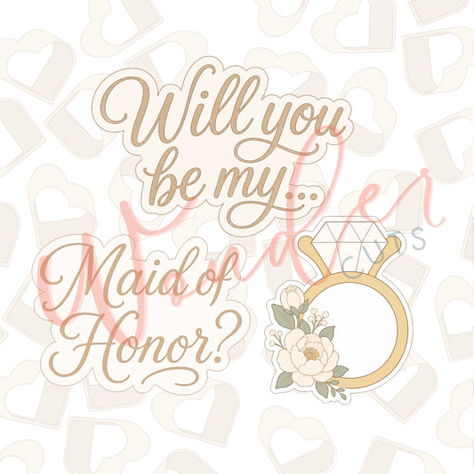 Maid of Honor Bundle Cookie Cutters Set of 3