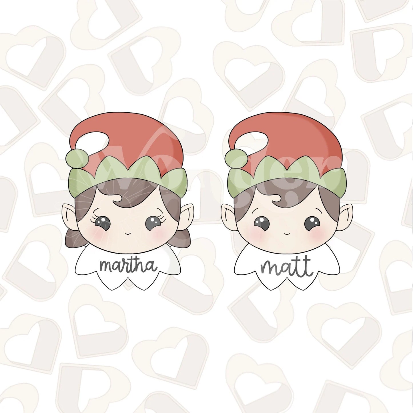 Boy and Girl Elf with Name Collar Cookie Cutter