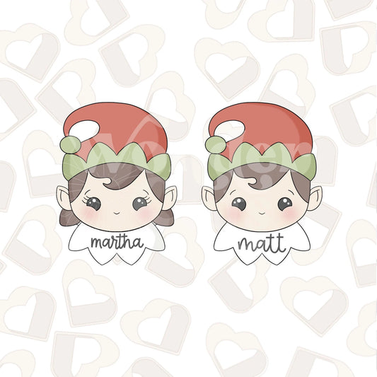Boy and Girl Elf with Name Collar Cookie Cutter