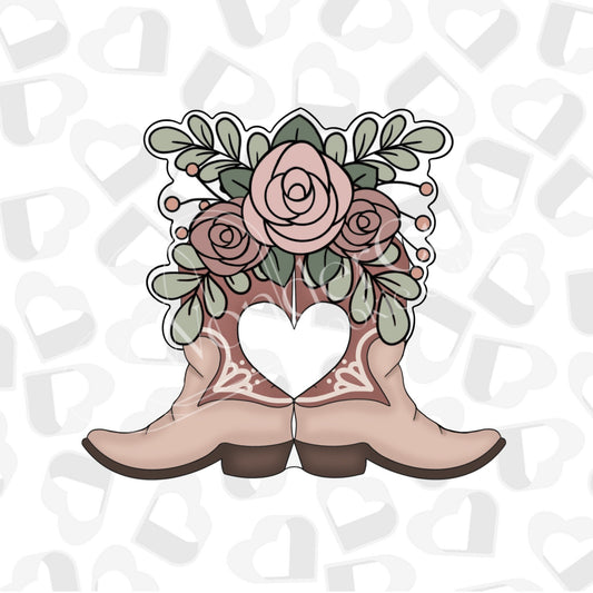 Floral Cowboy Boots w/ Heart Cutout Cookie Cutter