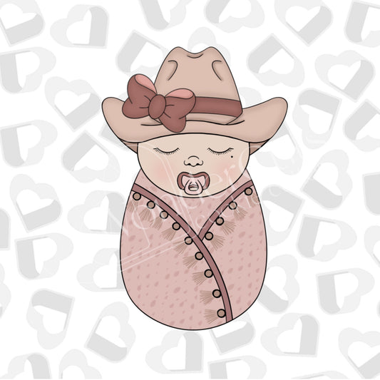 Girly Swaddled Baby with Cowboy Hat Cookie Cutter