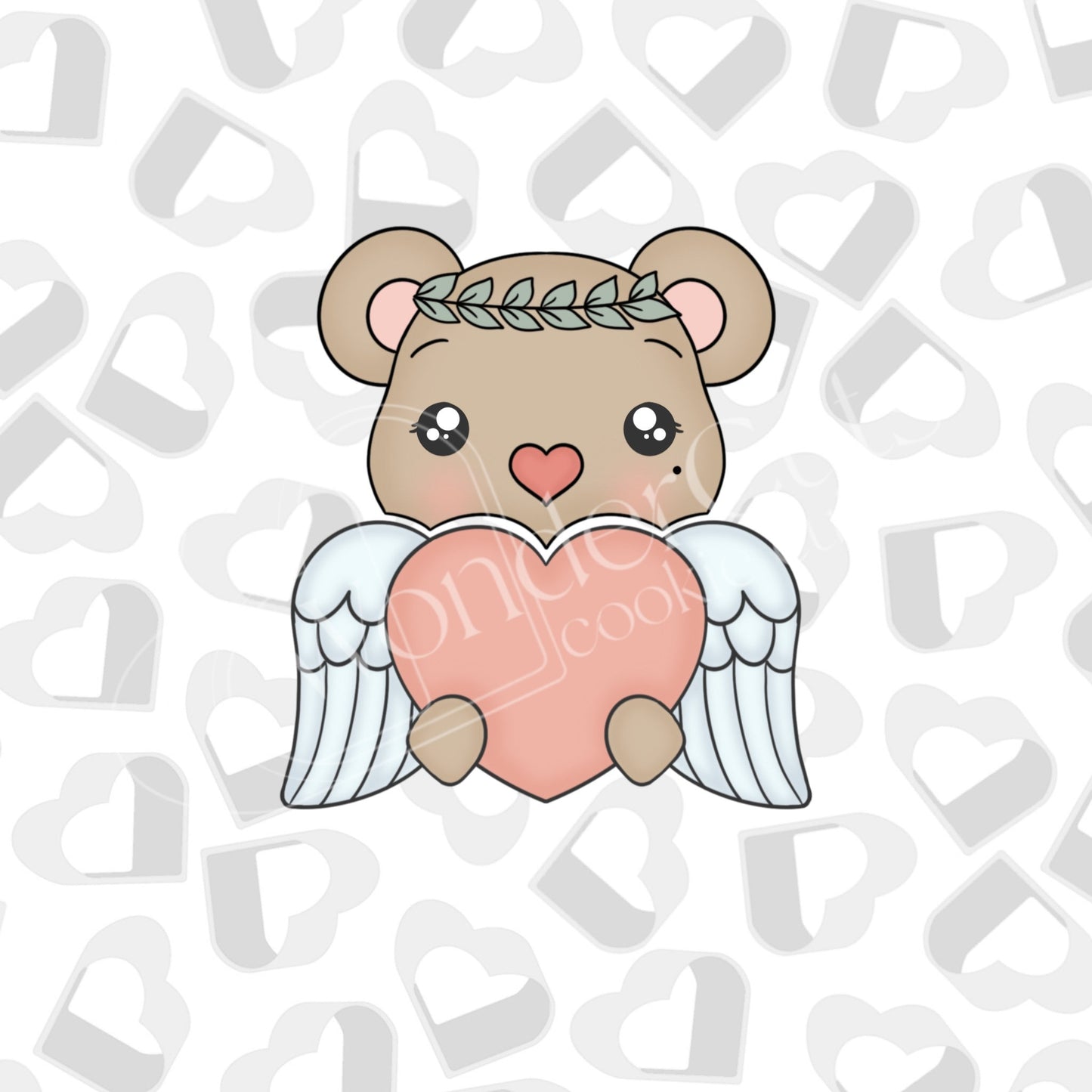 Valentine Cupid Bear- Holding Heart- Set of 2 Cookie Cutter