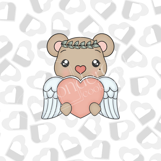 Valentine Cupid Bear- Holding Heart- Set of 2 Cookie Cutter