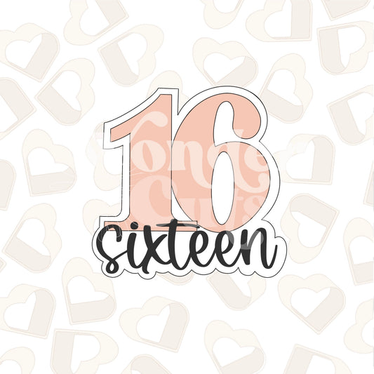 Worded Number 16 Cookie Cutter