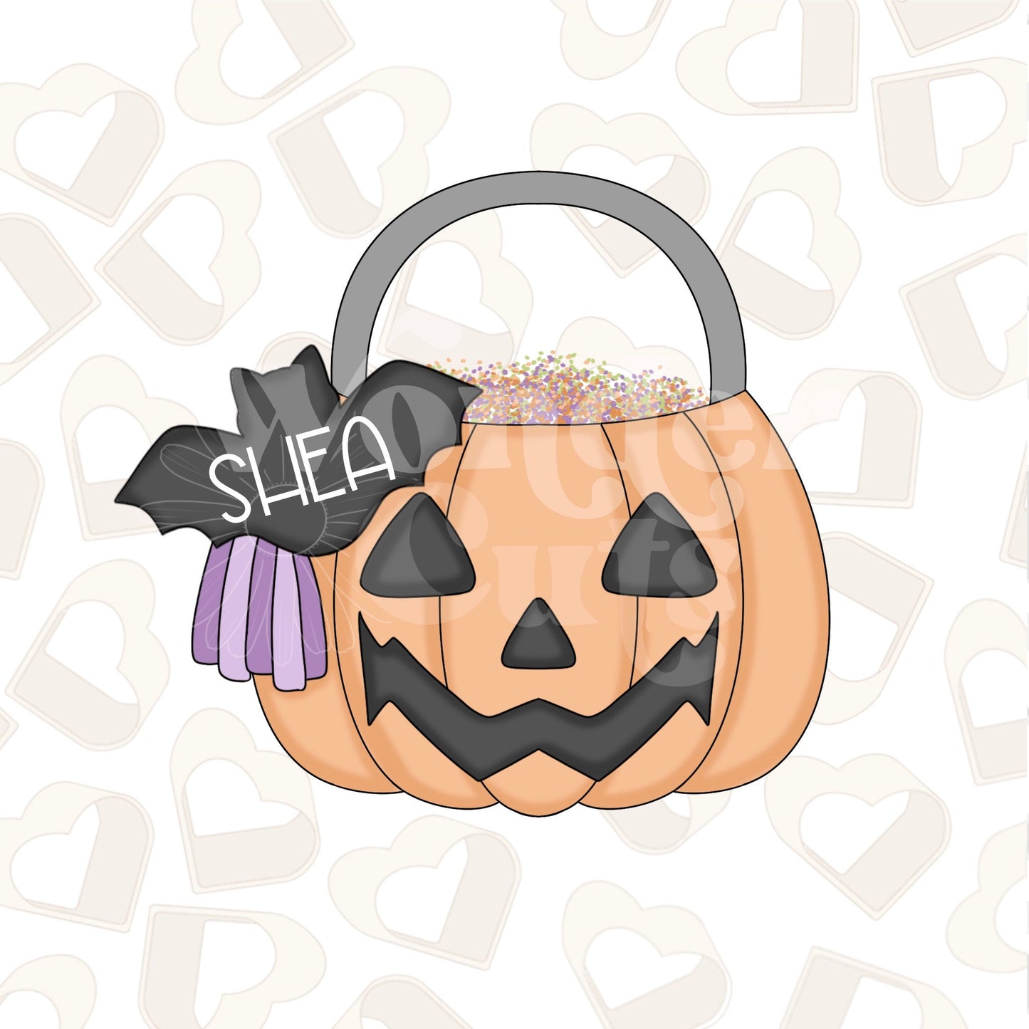 Pumpkin Candy Bucket with Bat Tag Cookie Cutter
