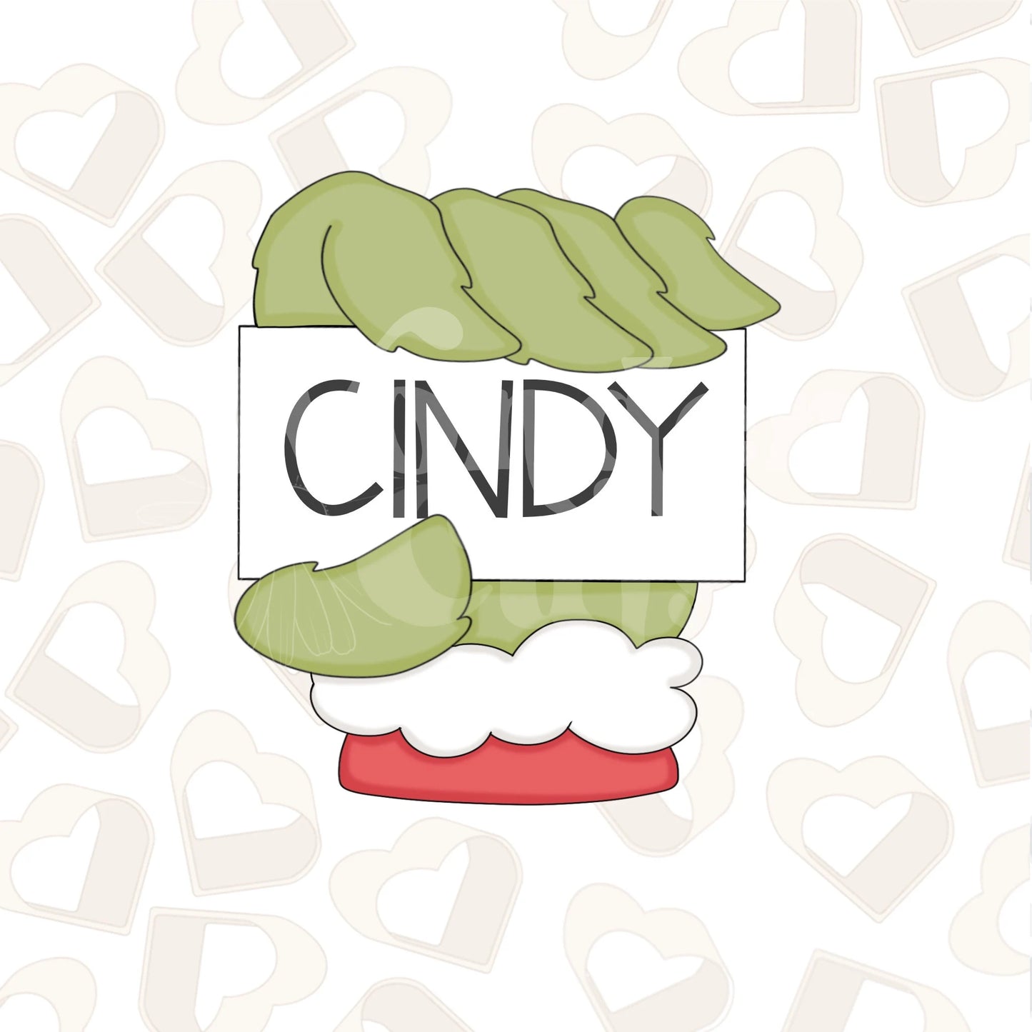 Fuzzy Green Hand Name Plaque Cookie Cutter