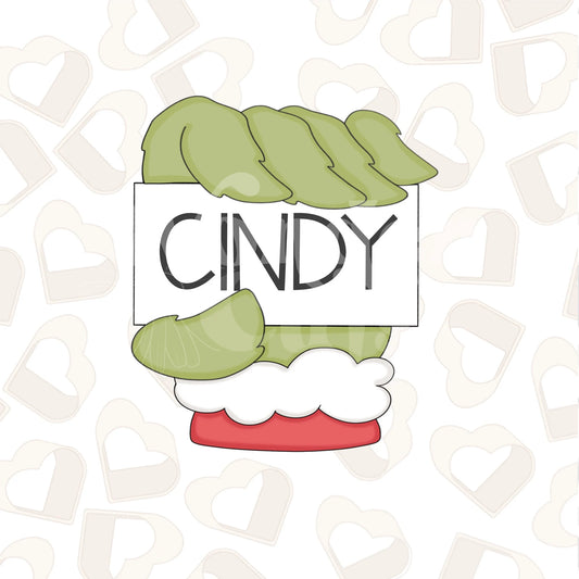 Fuzzy Green Hand Name Plaque Cookie Cutter