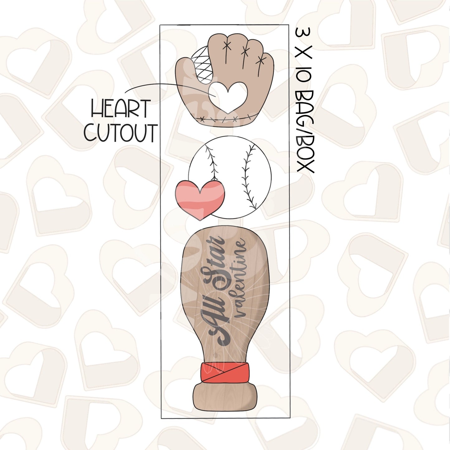 All Star Valentine Baseball Set of 3 Cookie Cutter
