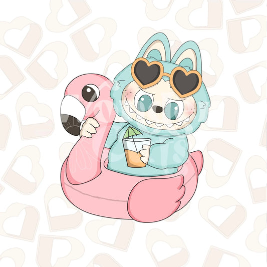 Plushy Monster on Flamingo Float Cookie Cutter