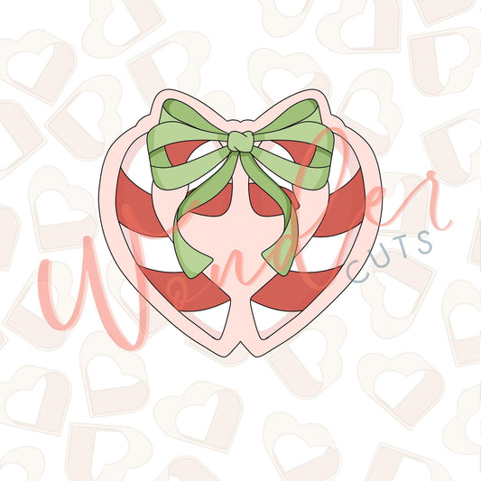 Coquette Candy Cane Heart Cookie Cutter