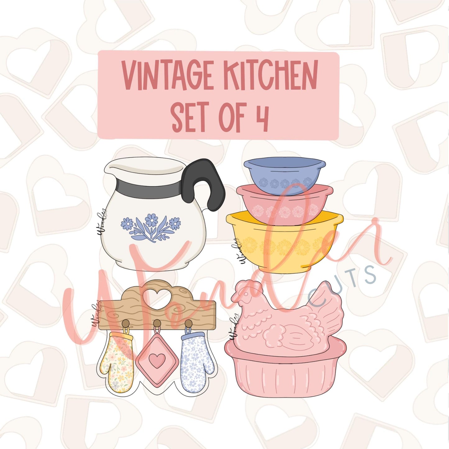 Vintage Kitchen Cookie Cutters Set of 4